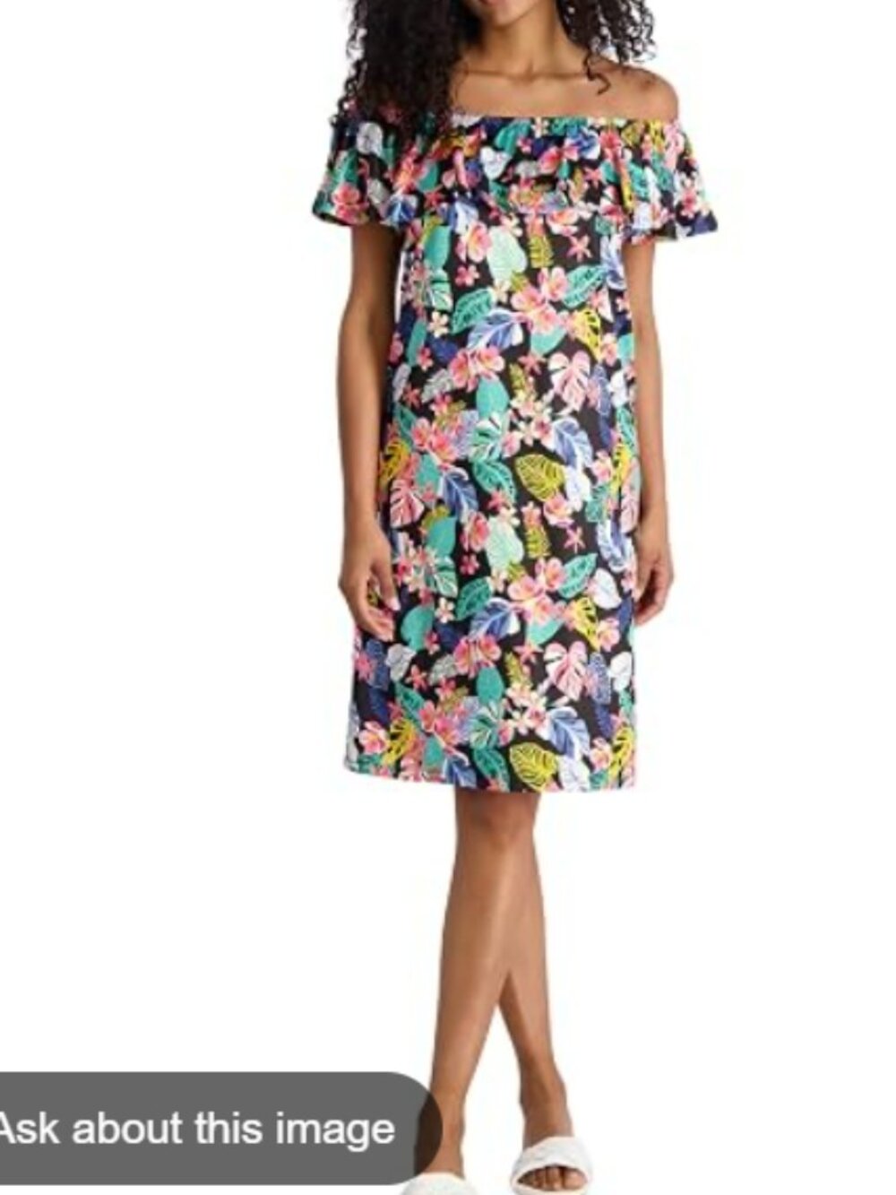 Stella Parker Dress XL Black Tropical Floral Off The Shoulder Midi Cover-up